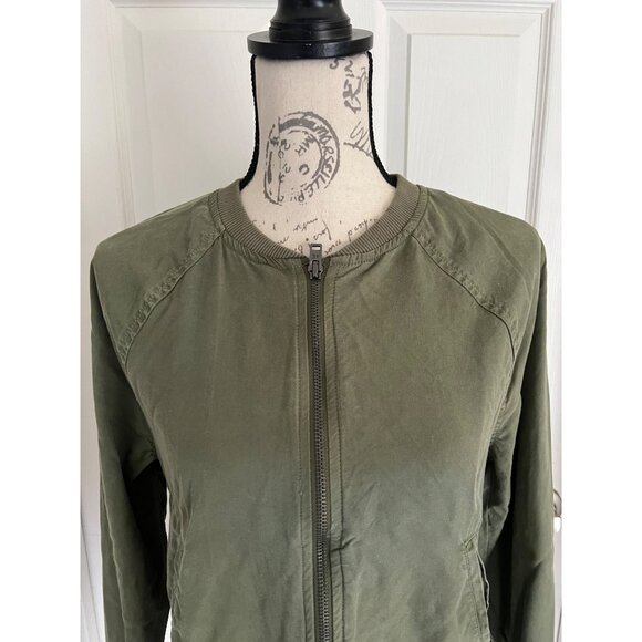 American Eagle Bomber Jacket Green Military Lightweight Zip Up Academia Small - Picture 2 of 7